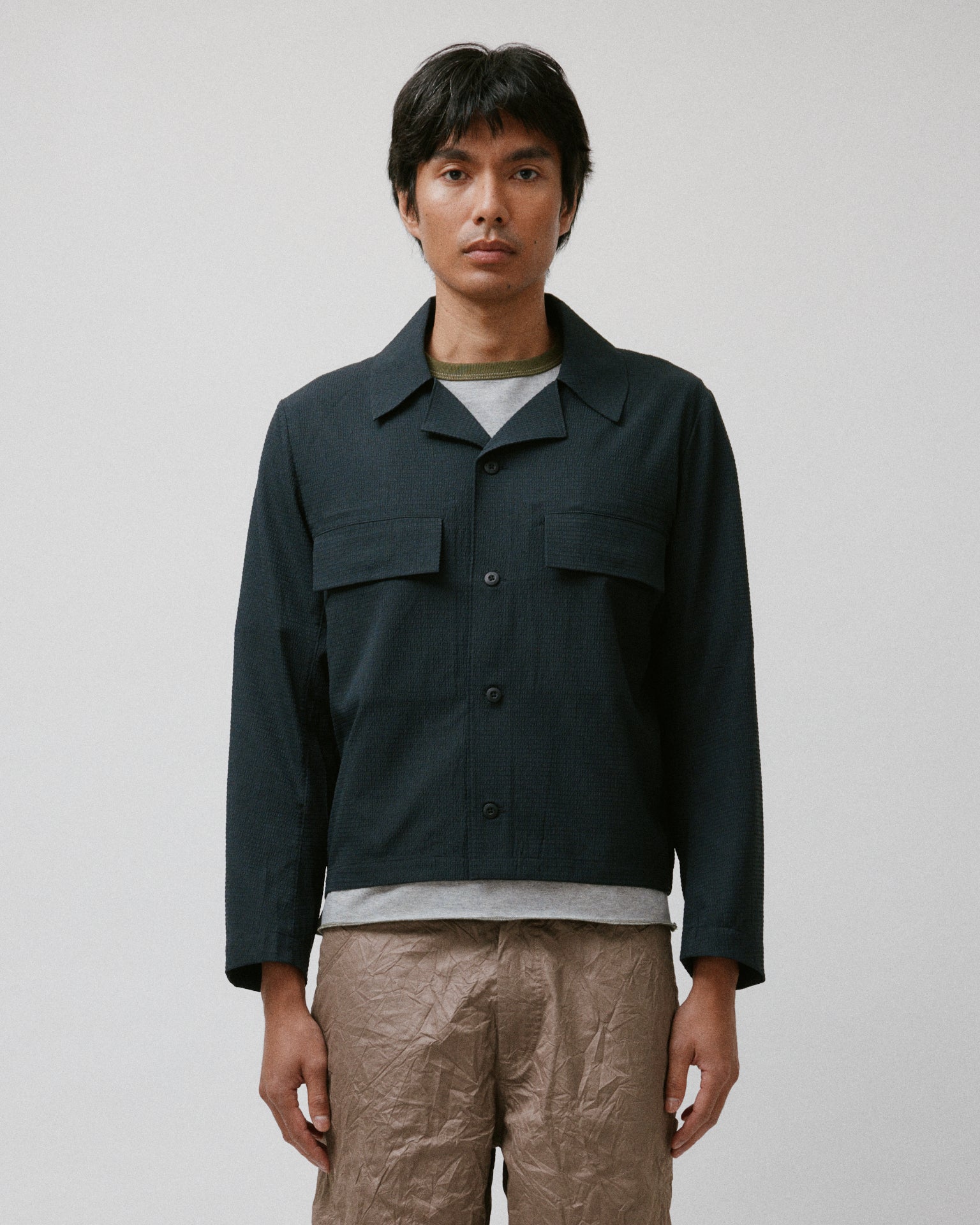 Wing Mesh Button Down Black