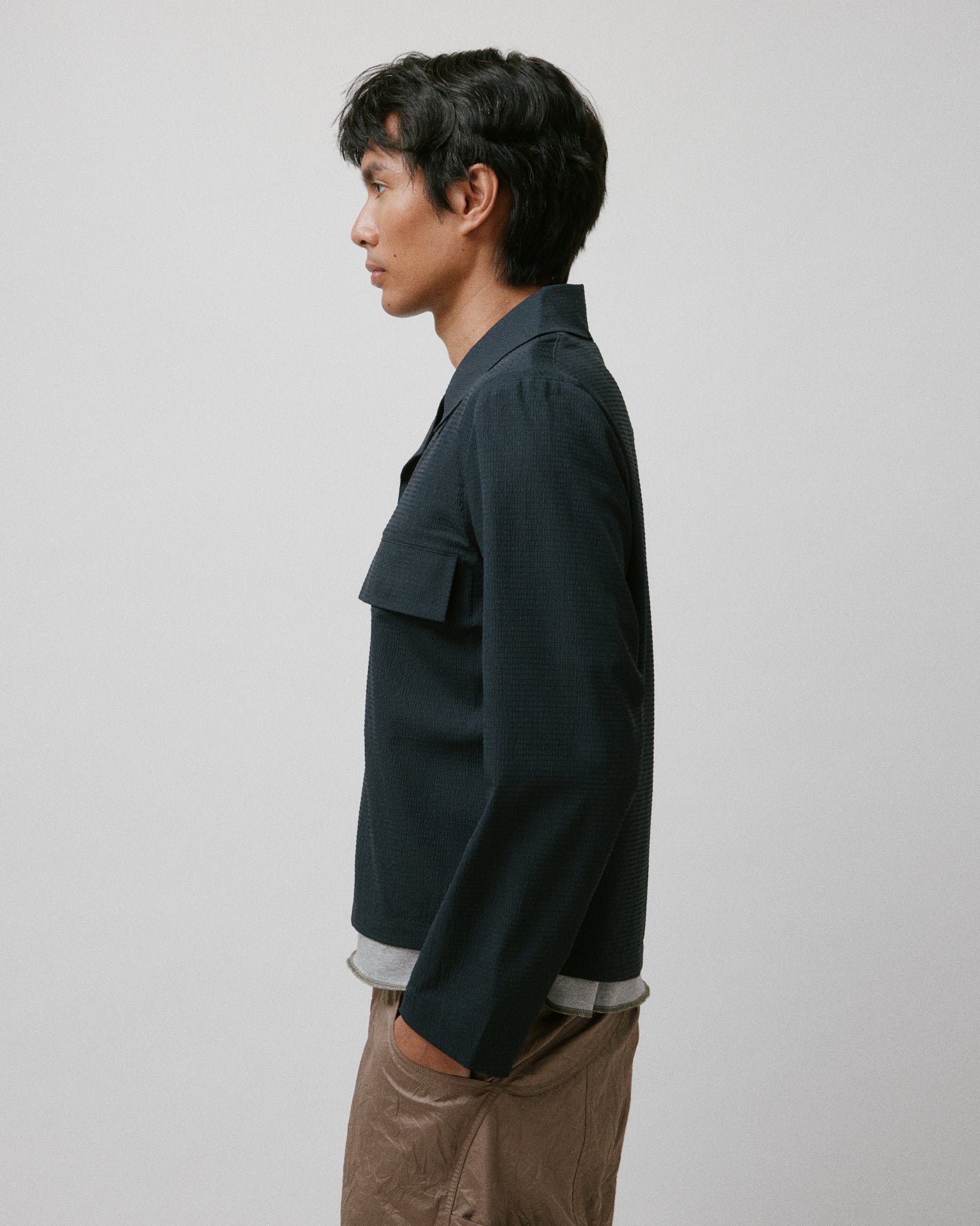 Wing Mesh Button Down Black