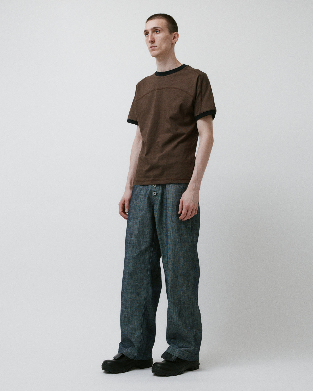 Stripe Ringer SS Tee Brown
